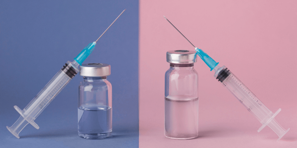 A comparison of two injections displayed side by side in a frame